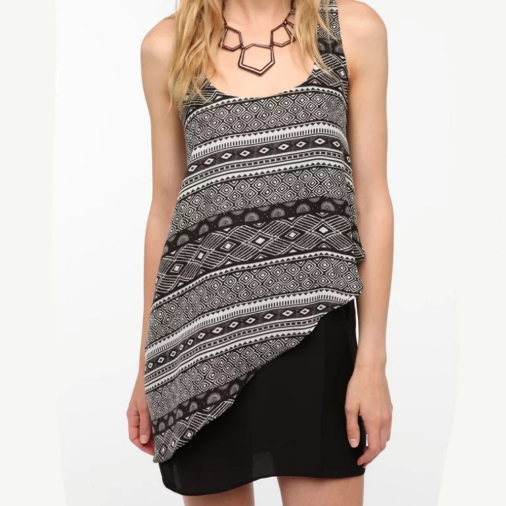 Urban Outfitters Silence + Noise Layered Black and White Print Tank Dress
